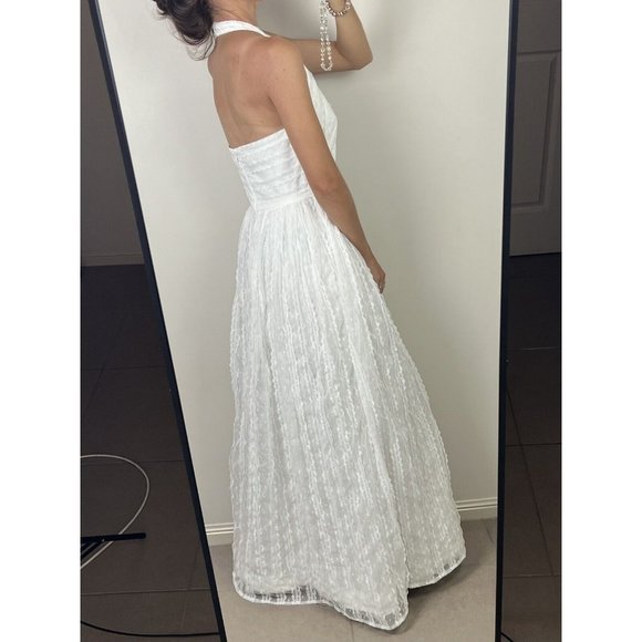 Monique Lhuillier White Lace Formal Gown Wedding Dress Keyhole Halter Size 8 - Picture 8 of 16